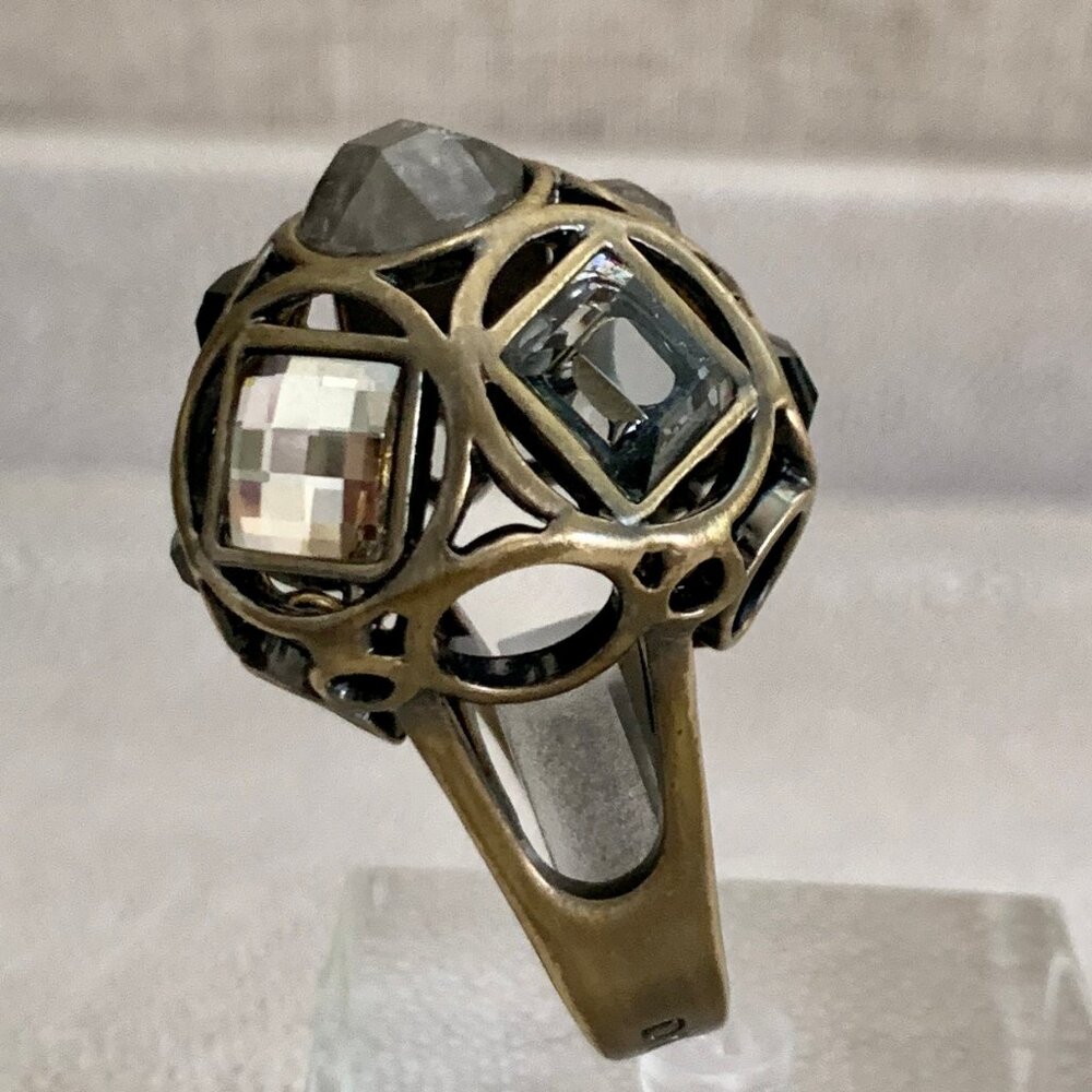 Dyrberg/Kern Eleganzia Swarovski crystal and Smoky Quartz ring